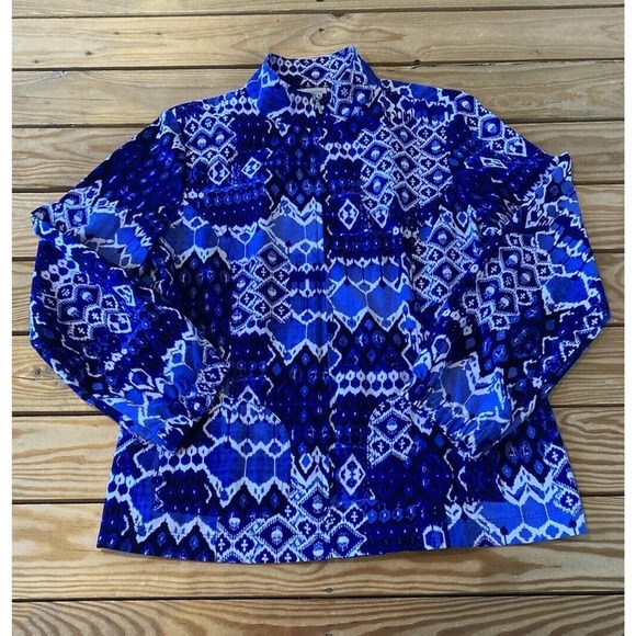 Zenergy By Chico’s Full Zip Patterned Jacket Top Size 0 Women’s Blue - Picture 1 of 8